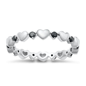 Lhr9107345 Sterling Silver Heart Ring Black Cz