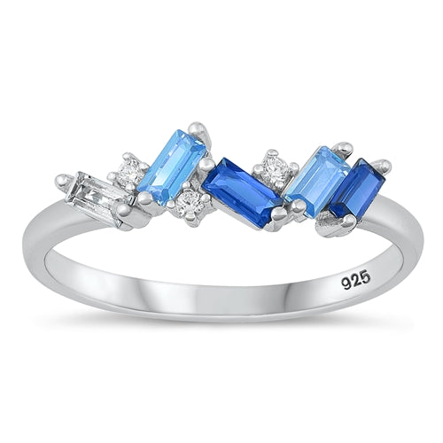 Lhr9107209 Sterling Silver Ring Blue Cz Sapphire Baguettes
