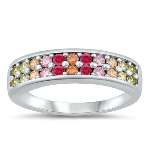 Lhr9107396 Sterling Silver Band Ring Multi Color Cz Round Stonesx