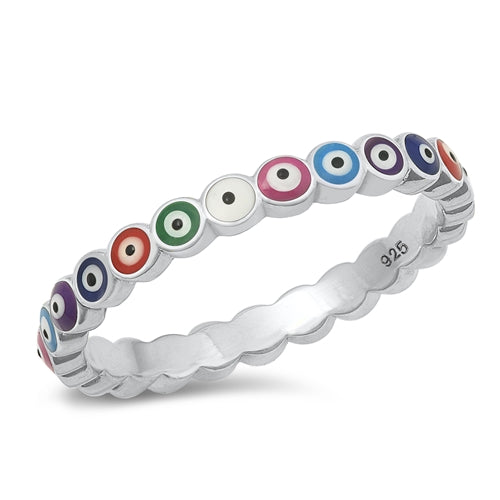 Lhr9107415 Sterling Silver Band Eye Ring Tiny Multi Color