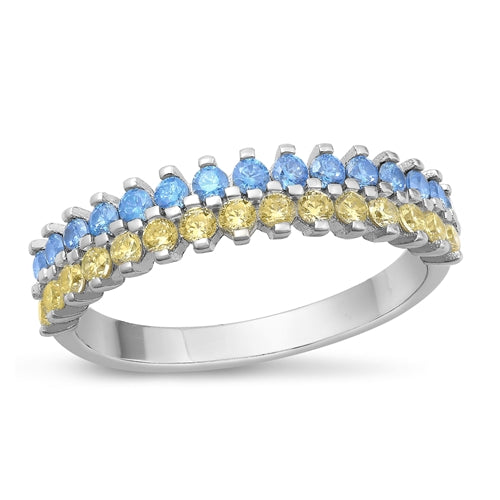 Lhr9107419 Sterling Silver Ring Band Blue & Yellow Cz