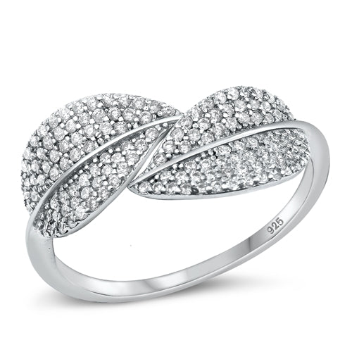 Lhr9107422 Sterling Silver Ring Pave Cz Leaf Design