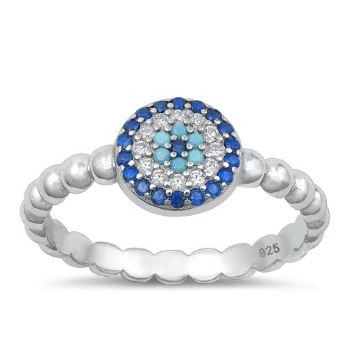 Lhr9107425 Sterling Silver Eye Ring Blue Clear Cz