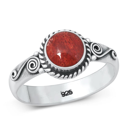 Lhr9130903CL Sterling Silver Real Coral Stone Ring