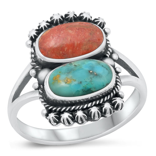 Lhr1316699Cor Sterling Silver Ring Cornelian & Turquoise Real Stone