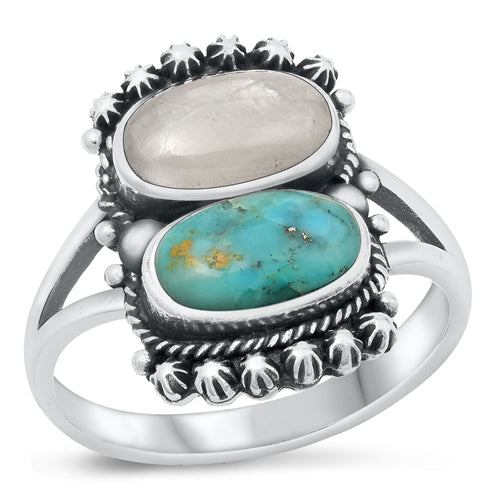 Lhr1316699TM Sterling Silver Ring Real Moonstone& Turquoise Stone