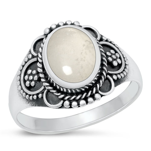 Lhr913673 Sterling Silver Ring Real Moonstone Oval Etched Design