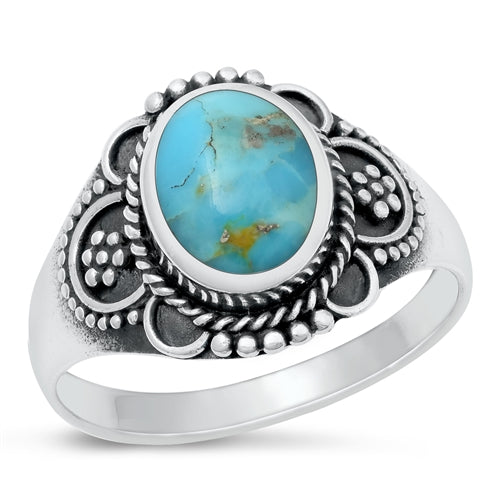 Lhr9131673 Sterling Silver ring Real BlueTurquoise Oval Etched Design