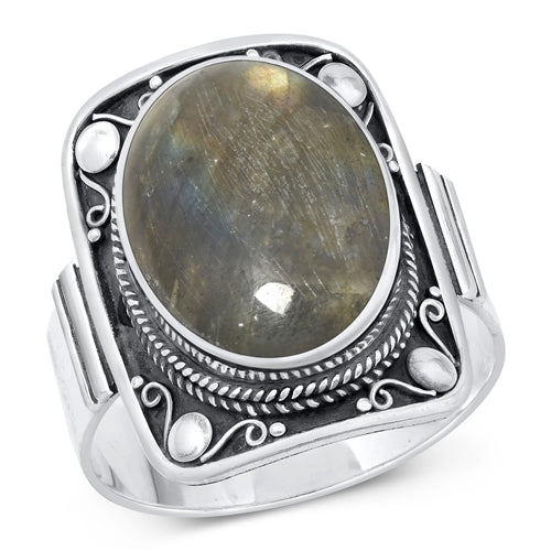 Lhr9131679 Sterling Silver Rectangle Ring Real Oval Labradorite Stone