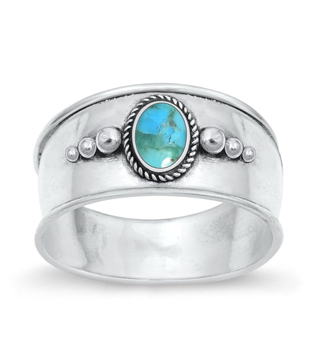 Lhr9131684 Sterling Silver Band Ring Real Turquoise Stone