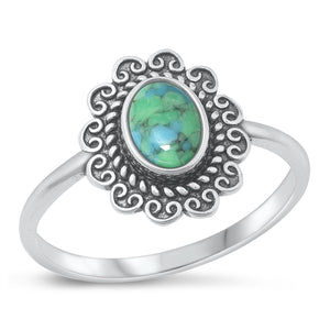 Lhr9131710 Sterling Silver Ring Oval Real Turquoise Stone