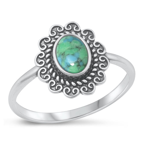 Lhr9131710 Sterling Silver Ring Oval Real Turquoise Stone