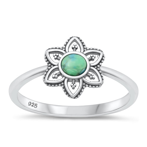 Lhr131711 Sterling Silver Real Turquoise Flower Ring