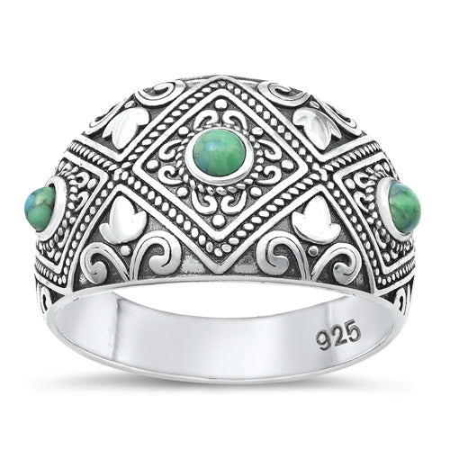 Lhr931714 Sterling Silver Ring Wide Band Real Turquoise Stones