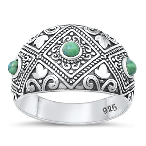 Lhr931714 Sterling Silver Ring Wide Band Real Turquoise Stones