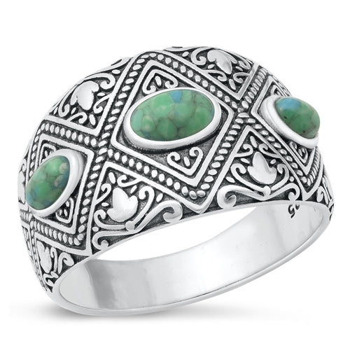 Lhr1317159 Sterling Silver Band Ring Real Turquoise Stones Etched Silver