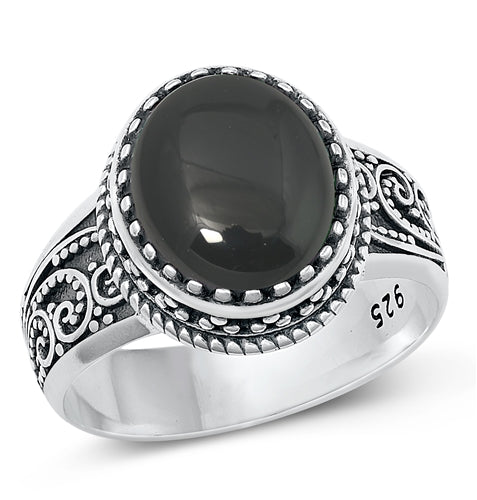 Lhr9131745 Sterling Silver Ring Oval Black Agate Stone