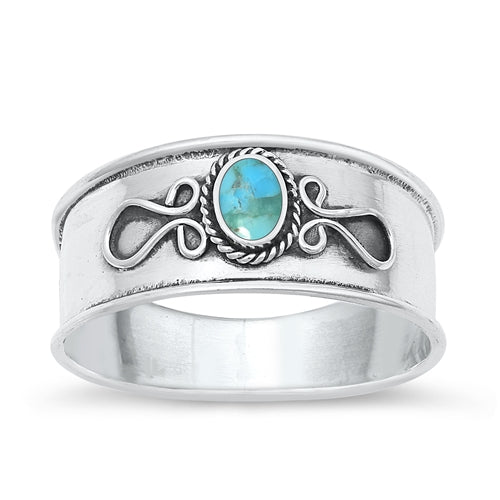 Lhr9131770 Sterling Silver Band Ring Real Turquoise Stone