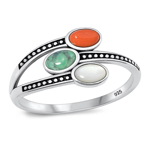 Lhr9131780 Sterling Silver Ring Multi Color Real Stone