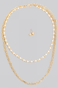 Lhn91368 Fashion Necklace Double Strand Pearl & Metalic beads