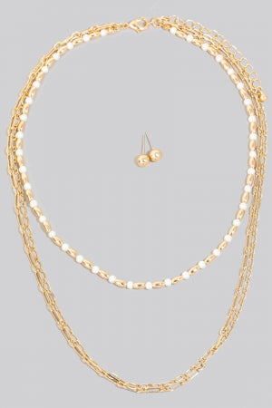 Lhn91368 Fashion Necklace Double Strand Pearl & Metalic beads