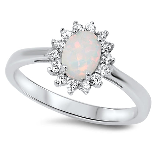 Lhr9150369 Sterling Silver Ring Oval Lab Opal Cz