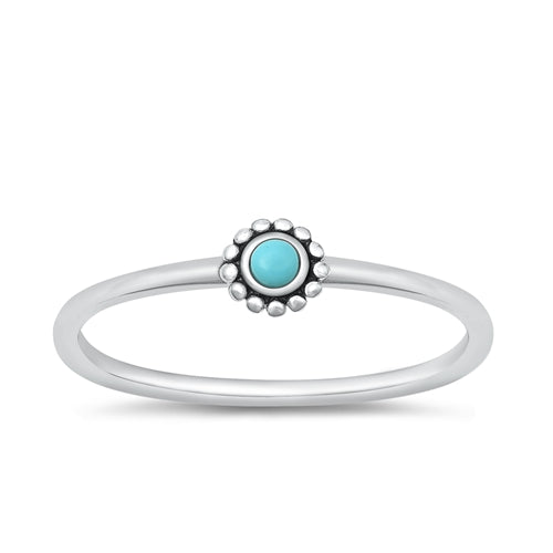 Lhr9151015TQ Sterling Silver Ring Round Flower Real Turquoise Stone