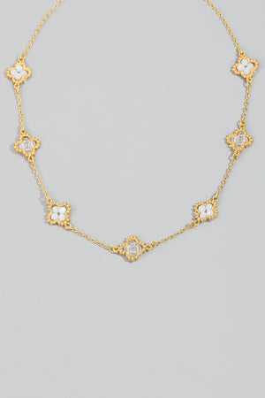 Lhn9158 Fashion Necklace Gold Chain Clear Beaded Clover 2 Colors