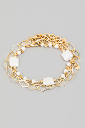 Lhb9160 Fashion Bracelet Gold Chain & Pearls