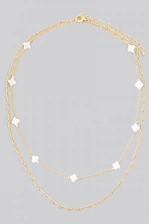 Lhn92000 Fashion Necklace Double Chain & White Clover