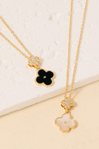 Lhn92397 Fashion Necklace Clover Drop White & Black