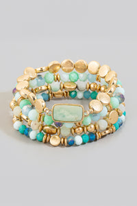 Lhn92501 Fashion Multi Beaded Bracelet Mint & Turquoise & Pink