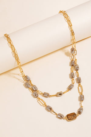 Lhn92688 Fashion Necklace Layered Semi Precious Stones  3 Available Colors