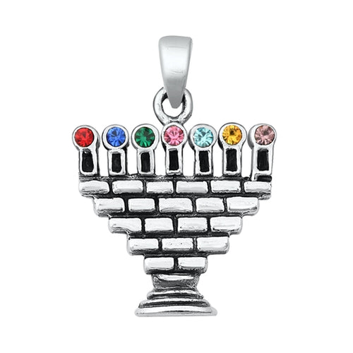 Lhp9318535 Sterling Silver Pendant Menorah Multi Color Cz