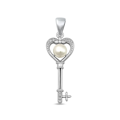 Lhp9318614 Sterling Silver Pendant Heart Key & Pearl 18'' Chain