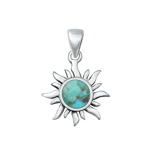 Lhp9338796 Sterling Silver Sun Pendant Real Turquoise Stone