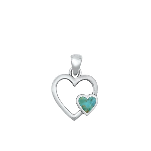 Lhp99338807 Sterling Silver Heart Necklace Real Turquoise Stone  18'' Chain