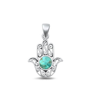Lhp9338814 Sterling Silver Pendant Hamsa Real Turquoise Stone 18'' Chain