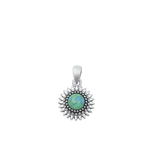 Lhp3388749  Sterling Silver Sun Pendant Real Turquoise Stone & 18'' Chain