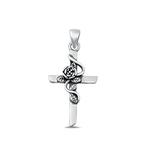 Lhp9349187 Sterling Silver Cross With Rose Design 18'' chain