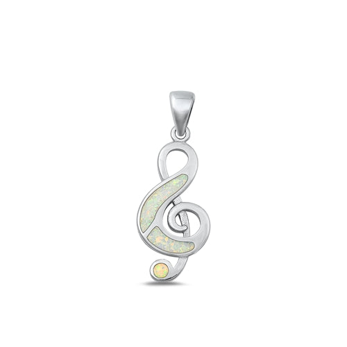 Lhp9351144WO Sterling Silver Music Note Pendant White Lab Opal& Blue Opal   18'' chain