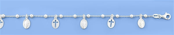 Lhb938332 Sterling Silver Charm Bracelet Virgin Mary & Cross