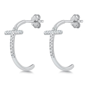 Lhe9411321  Sterling Silver Earring Half Hoop Cross