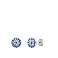 Lhe9411525 Sterling Silver Evil Eye Earring Blue Cz Round