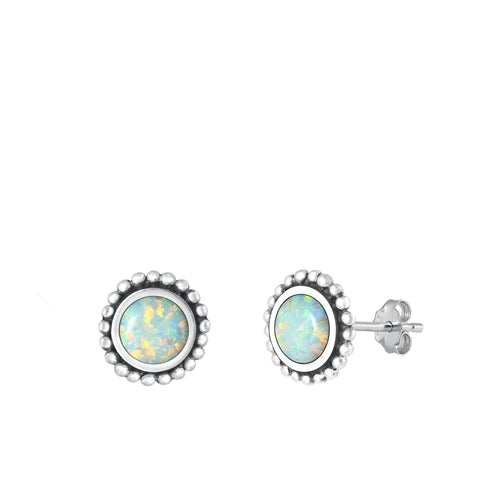 Lhe9430804 Sterling Silver Lab Opal Round Earring