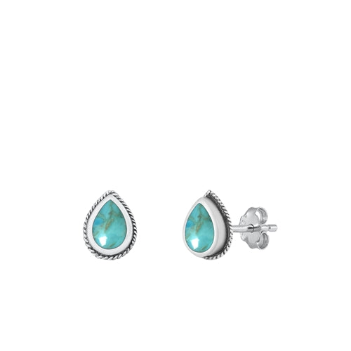 Lhe9430817TQ Sterling Silver Earring Real Turquoise Stone Tear Drop