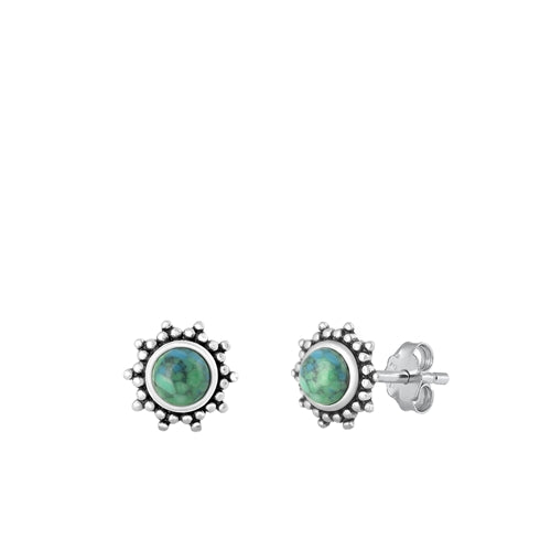 Lhe4308329 Sterling Silver Genuine Turquoise Stud Earring Bali Style