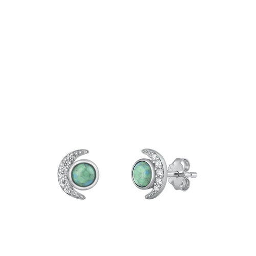 Lhe9430834 Sterling Silver Moon Earring Turquoise Stone