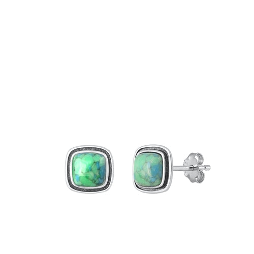 Lhe9430859 Sterling Silver Small Square Earring Real Turquoise Stone