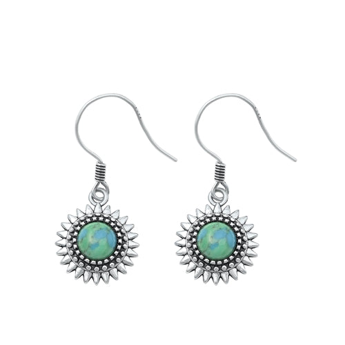 Lhe9430861 Sterling Silver Earring Real Stone Turquoise Flower Dangle